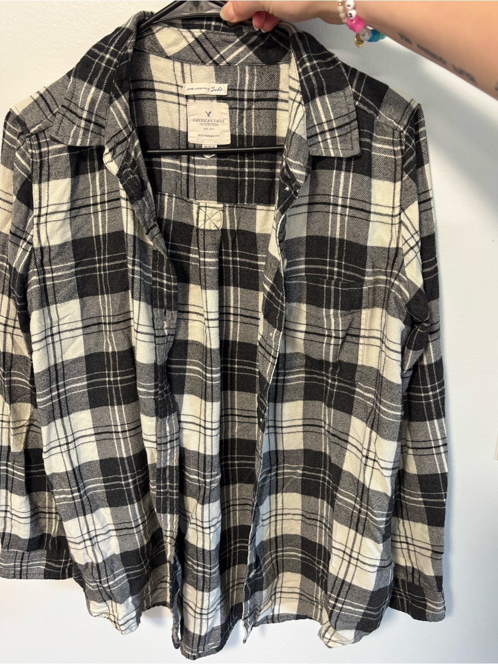 American Eagle Outfitters Black and White Plaid Button-Down Shirt